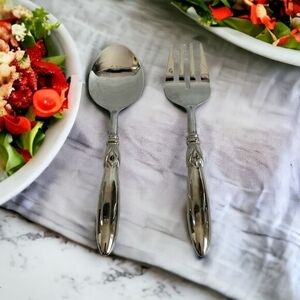 Stainless Steel Serving Spoon Fork Set 2 Piece Silver Utensils India Made